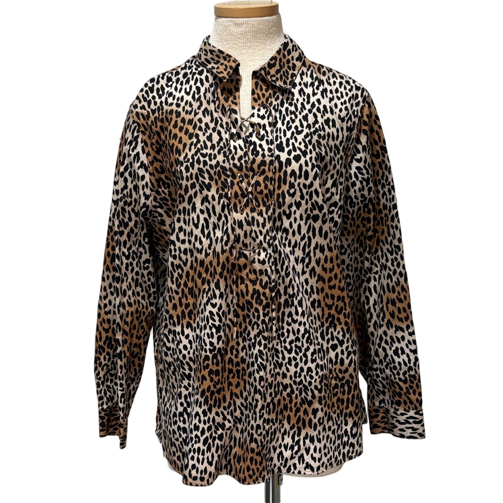 Chico’s sz XL (3) leopard print wrinkle resistant cotton long sleeve top
